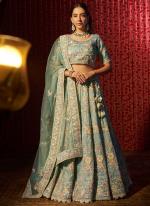 Organza Turquoise Wedding Wear Sequins Work Lehenga Choli